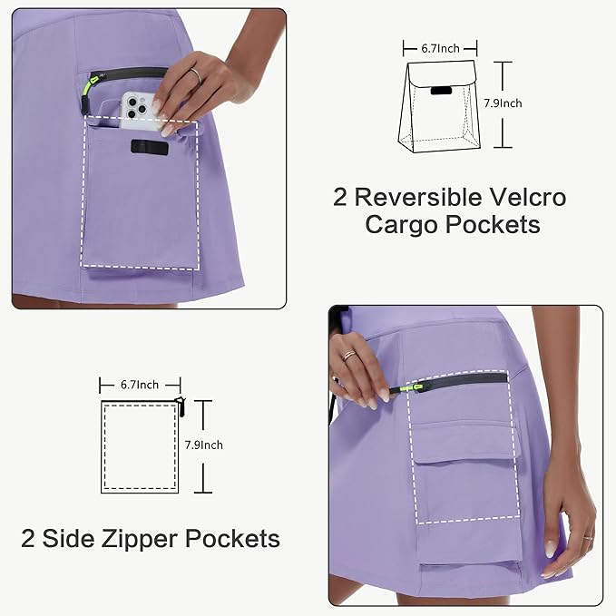 MIVEI Skorts for Woman - Hiking Cargo Skorts with Zipper Pockets, High Waisted Quick Dry Golf Workout, Dressy Casual