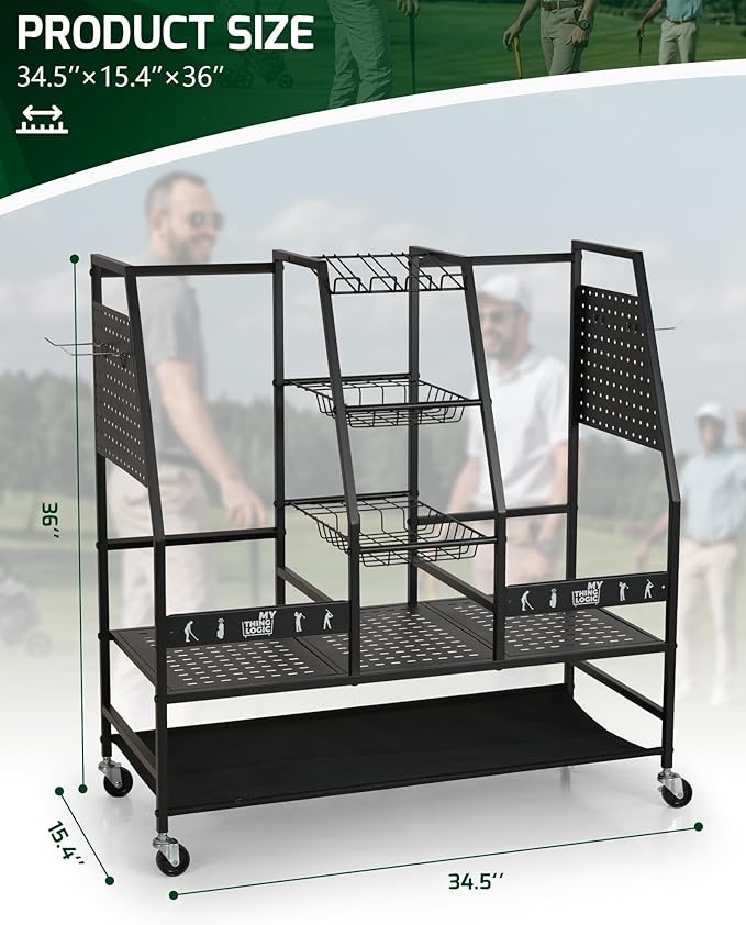 Mythinglogic 2 Golf Bag Storage Organizer, Golf Bag Stand and Other Golfing Equipment Rack for Garage, Extra Storage Rack Design for Golf Clubs