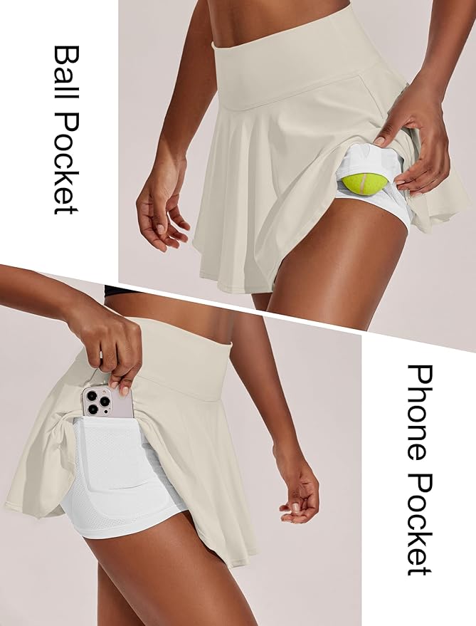 PINSPARK Womens Tennis Skirt Pleated Athletic Skirts with Pockets Shorts High Waisted Golf Skort for Workout Pickleball