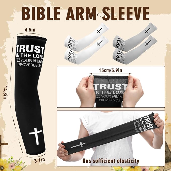 Shyyween 6 Pairs Faith Cross Arm Sleeves Religious Compression Arm Sleeves for Men Women Basketball Baseball Football for UV