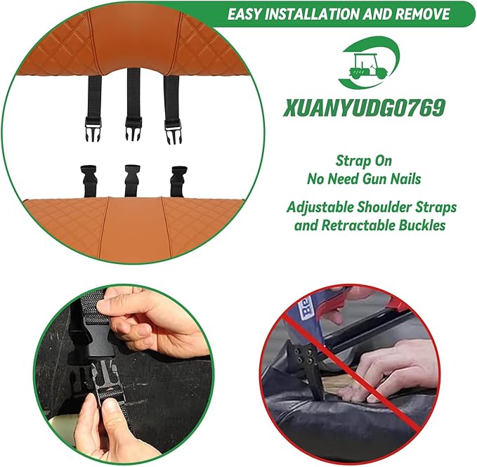 XUANYUDG0769 Golf Cart Front and Rear Seat Covers for Club Car Precedent 2004-up OEM Ordinary Front Seat and Aftermarket Common Rear Seat Kits, No Stapler Vinyl Leather Diamond Club Car Seat Covers