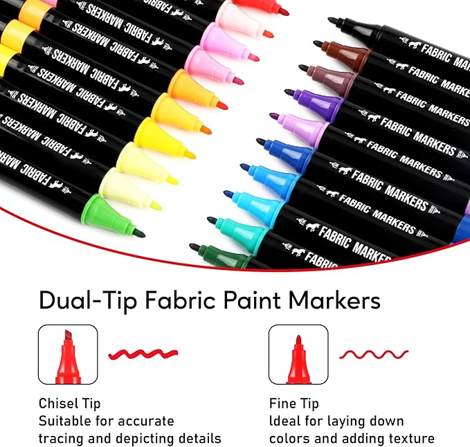 Fabric Markers Permanent for Clothes, 20 Colors Dual Tip - Image 2