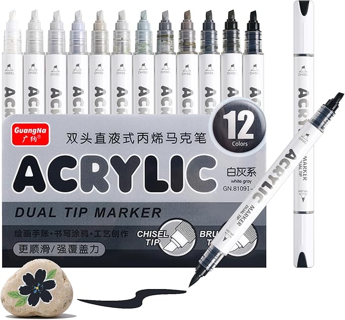 Kander 12 Colors Dual Tip Acrylic Paint Markers, Coloring on Wood, DIY Crafts by Unknown
