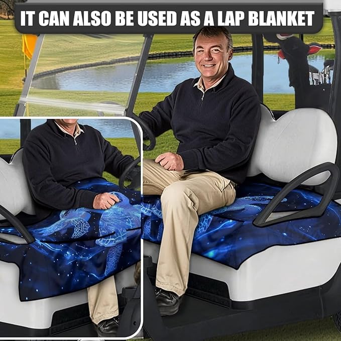 Golf Cart Seat Covers, Universal Golf Cart Seat Towel Blanket with 4 Front Pockets & Nonskid Bottom Fits for Club Car 2 Person Seats Golf Carts