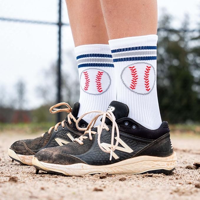 ChalkTalkSPORTS Baseball Performance Crew Socks - Boston Socks - Youth & Adult - Baseball Mid-Calf Socks