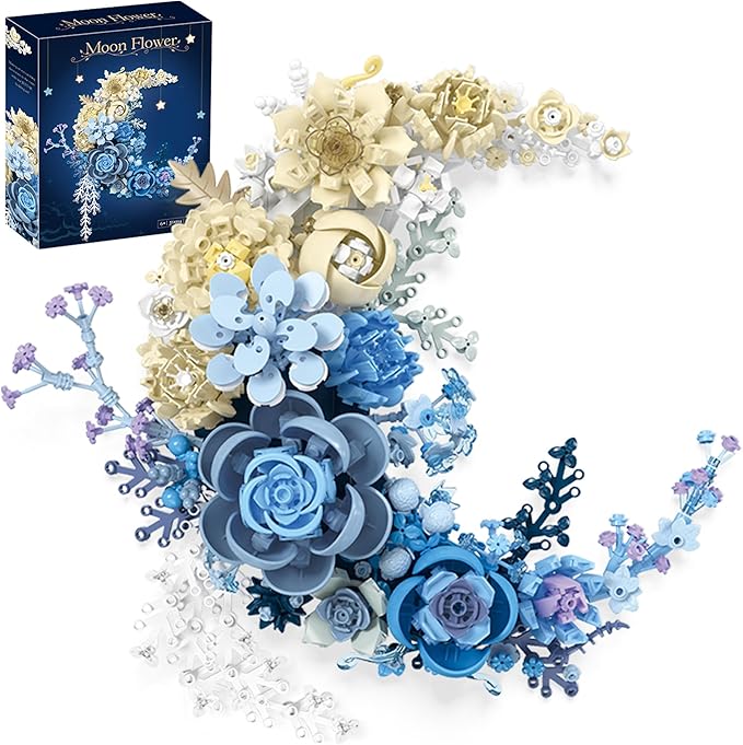 Blue Moon Flower Building Set, Botanical Collection Crescent-Shaped Artificial by Loyratche