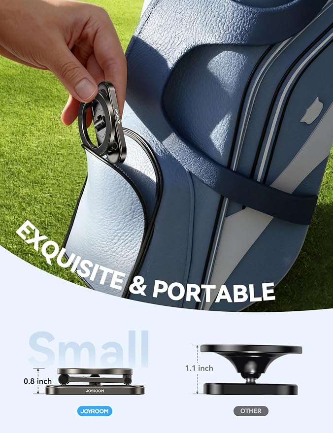 JOYROOM Upgraded Magnetic Golf Cart Phone Holder, [Tri-fold+All Alloy] Golf Gifts for Men Him Golfers dad, 2026 Golf Cart Accessories Compatible with MagSafe iPhone 17-12 for Club Car, EZGO, Yamaha