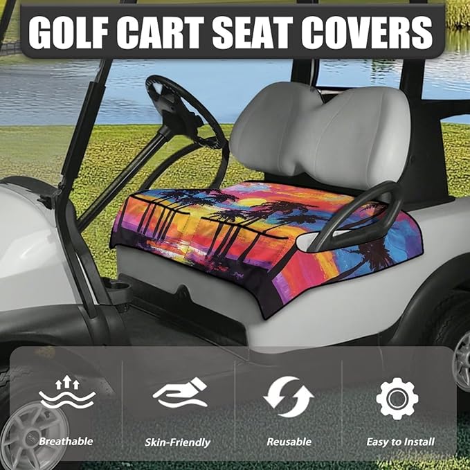 Golf Cart Seat Covers, Universal Golf Cart Seat Towel Blanket with 4 Front Pockets & Nonskid Bottom Fits for Club Car 2 Person Seats Golf Carts