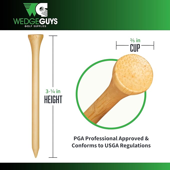 Wedge Guys Bamboo Golf Tees 2-3/4" & 3-1/4" | 100,250,500 or 1000 pcs. | Extra Durable & Stronger Than Wood Tees | Biodegradable & Less Friction | PGA Professional Approved, Golf Tees Bulk Bag