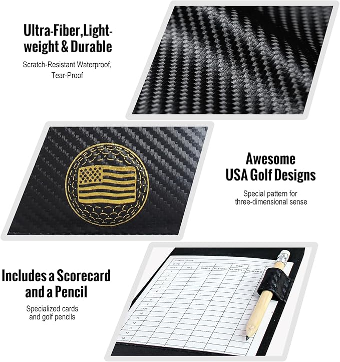 Leather Golf Scorecard Holder: USA Genuine Crazy Horse Leather Golf Yardage Book Cover with 1 Scorecard 1 Pencil Golf Notebook Back Pocket Cool Golf Gifts for Him Golfers Men