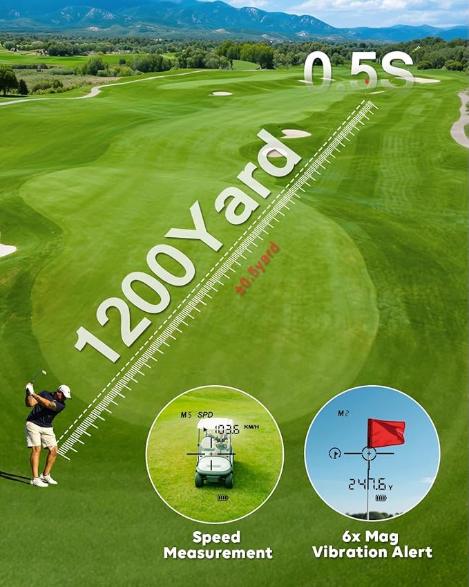 Golf Range Finder with Slope - 1200 Yards Range Finder Golf, 6X Magnification Golf Range Finder Magnetic with Flag Pole Locking Vibration, Rechargeable Golf Accessories for Men