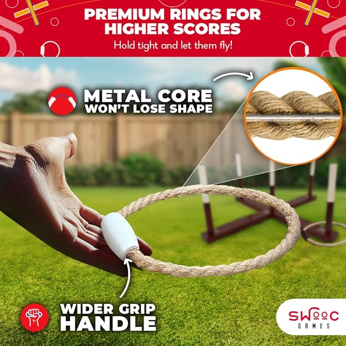 SWOOC Games - Rustic Ring Toss Game - Easy Setup & Extra Games Included - Ring - Image 4