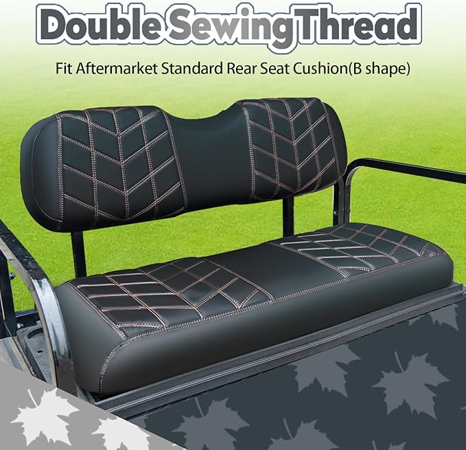 4PCS Golf Cart Seat Covers Kit, Front and Rear Seat Covers,Vinyl Seat Covers Accessories, No Staples（Black&Brown Stitch） (Fits YAMAHA/G29/Drive2)