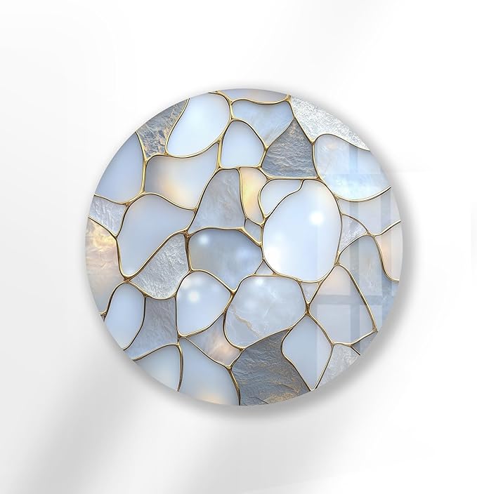 My Photostation.com 24'' Diameter White Stone Mosaic Round Glass Wall Art - Image 4