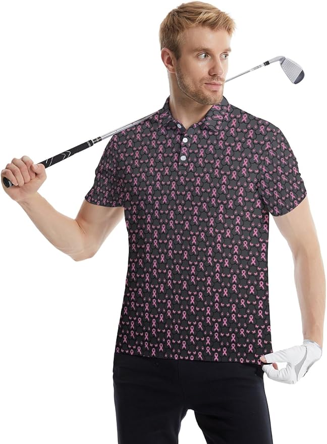 HUURAY Funny Golf Polos for Men Funny Print Short Sleeve Shirts Quick Dry Polo Shirts Hawaiian Shirt Performance Golf Outfits