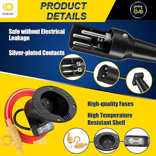 Club Car 48V Charging Port and Plug, Golf Cart Charger Receptacle with Cord and Handle Plug for 2004-2013 Club Car DS, Club Car Charger Socket Plug Replace OEM# 101828901, 101802101, 101846801