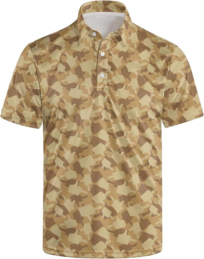 Golf Polo Shirts for Men Funny Print Short Sleeve Golf Shirts Performance Golf Polos
