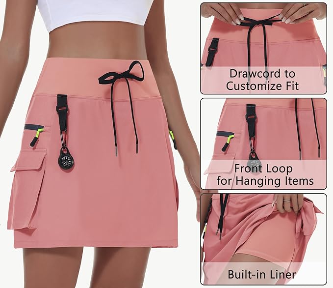 MIVEI Skorts for Woman - Hiking Cargo Skorts with Zipper Pockets, High Waisted Quick Dry Golf Workout, Dressy Casual