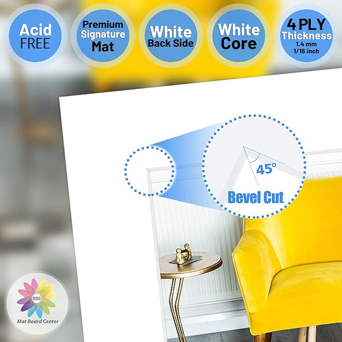 Mat Board Center, 13x16 for 9x12 White Photo Picture Mats - Image 3