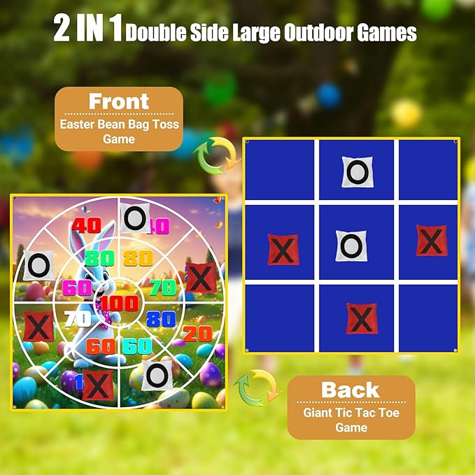2-in-1 Outdoor Games Large Bunny Egg Bean Bag Toss & Giant Tic Tac Toe 4.5Ft - Image 2