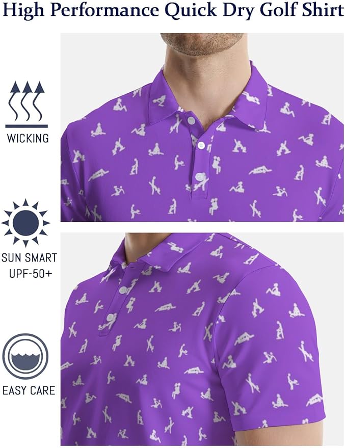 HUURAY Funny Golf Polos for Men Funny Print Short Sleeve Shirts Quick Dry Polo Shirts Hawaiian Shirt Performance Golf Outfits