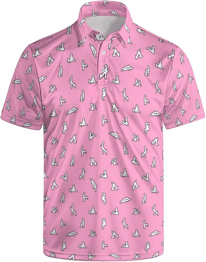HUURAY Funny Golf Polos for Men Funny Print Short Sleeve Shirts Quick Dry Polo Shirts Hawaiian Shirt Performance Golf Outfits