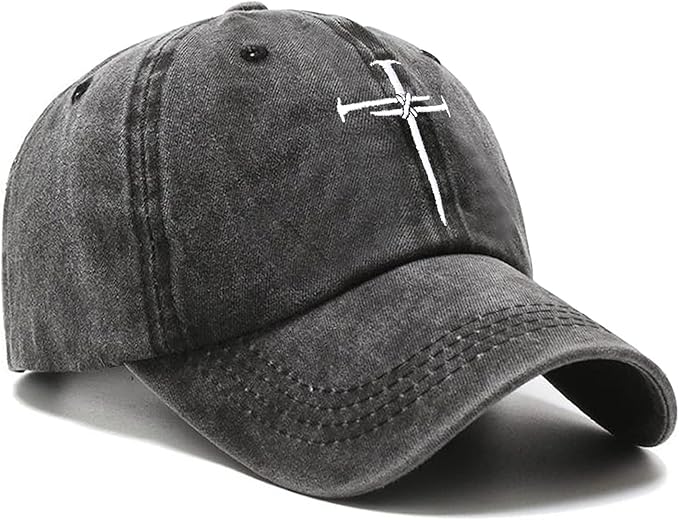 Christian Redeemed Cross Nails Hats for Men Women, Vintage Adjustable Cotton Embroidered Front & Back Baseball Cap