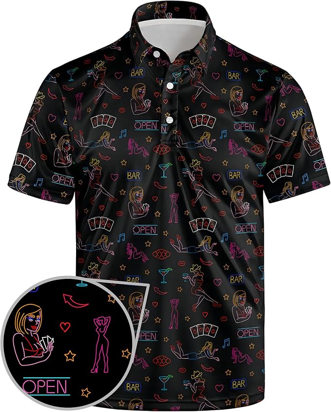 Golf Polo Shirts for Men Funny Print Short Sleeve Golf Shirts Performance Golf Polos