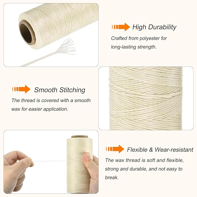 MECCANIXITY Waxed Thread, 197 Yard 1mm 210D Flat Wax Thread Polyester Waxed - Image 3
