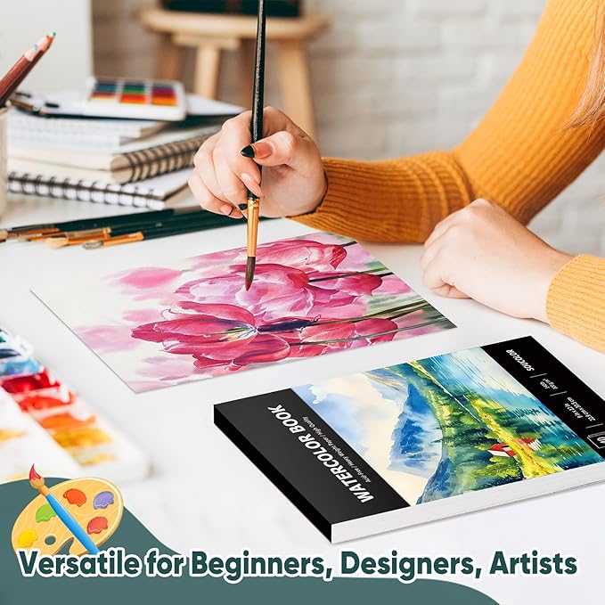 Soucolor Watercolor Paper Pad, 140lb/300gsm 40 Sheets Artist Painting Drawing - Image 8