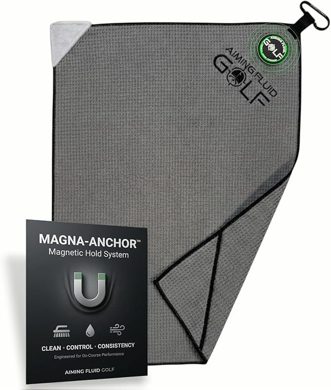Magnetic 3-Stage Cleaning System Golf Towel - Microfiber Rag with Magnet for Golfcart Bags for Men and Women Golfers Accessories (Cool Grey, 16" x 24" Stubby)