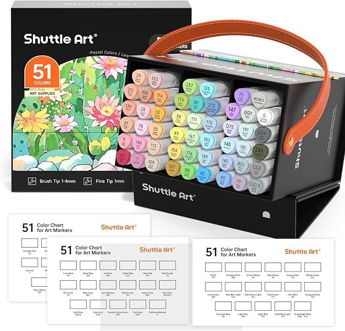 Shuttle Art Pastel Alcohol Markers Brush tip, Dual Tip Brush & Fine Tip Art by ShuttleArt
