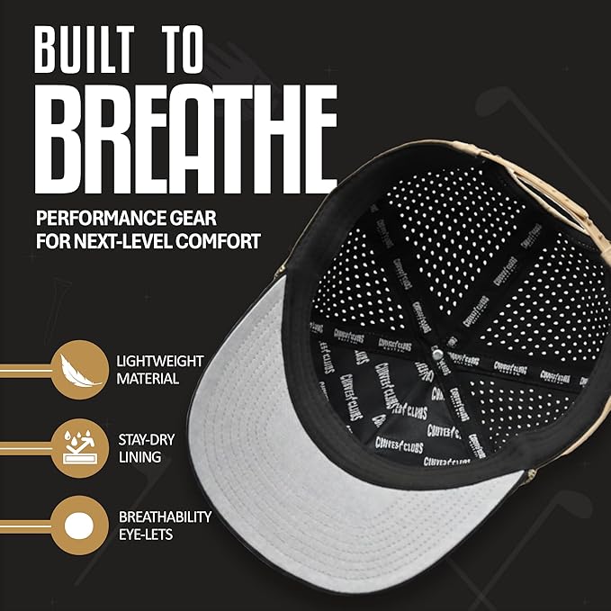Curves & Clubs Titties Golf Hat – Tan Funny Golf Hat for Men, American Flag Patch, Adjustable Snapback, Breathable Mesh, One Size Fits All