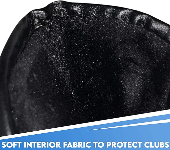 All Teed Up Premium Magnetic Leather Iron and Wedge Golf Club Head Covers | Set of 10 | Fits Most Clubs | Embroidered Club Label on Both Sides of Club Head Cover