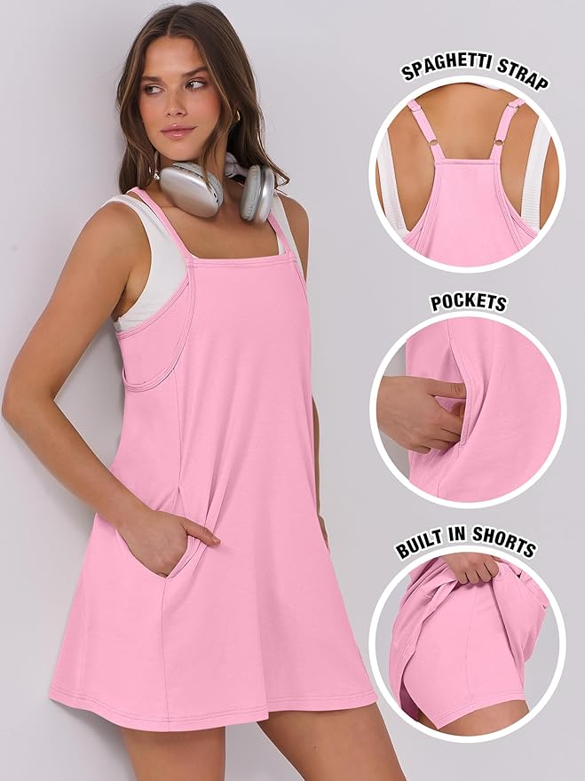 ANRABESS Women Summer Dress 2026 Beach Vacation Outfits Tennis Athletic Workout Romper Dress Built in Shorts Travel Clothes