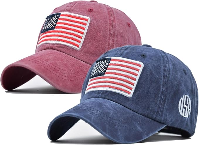 2-Pack USA Flag Hats for Men Baseball American Flag Hats for Men USA Cap USA Tactical Washed for Women