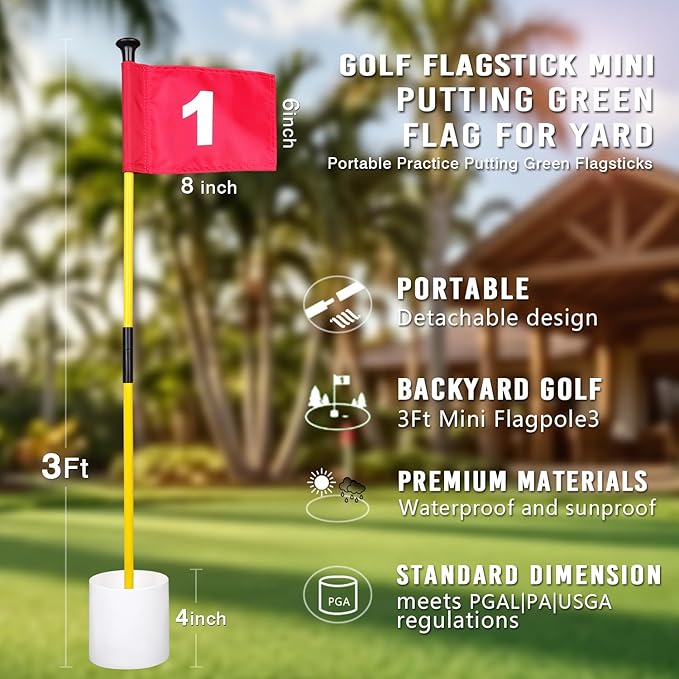 2 or 4 Set 3Ft Golf Flagstick Mini Putting Green Pin Flag for Yard, with Hole Cup Set, Double-Side Numbered Golf Flags for Portable Practice