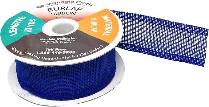 Mandala Crafts Royal Blue Burlap Ribbon 1.5 Inches Wide Jute Ribbons - Image 4