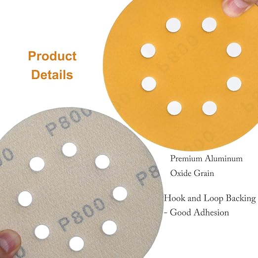 5-Inch 8-Hole Hook and Loop Sanding Discs 800-Grit Random Orbit Sandpaper - Image 5