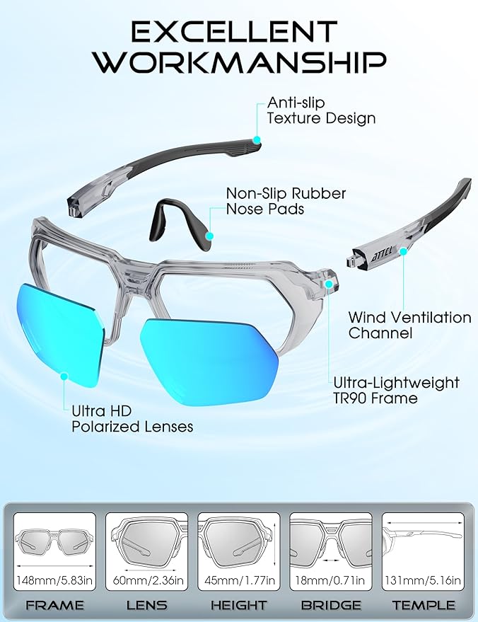 ATTCL Sports Polarized Sunglasses for Men: Womens UV400 Protection, Lightweight Wrap Around TR90 Frame for Fishing Golf