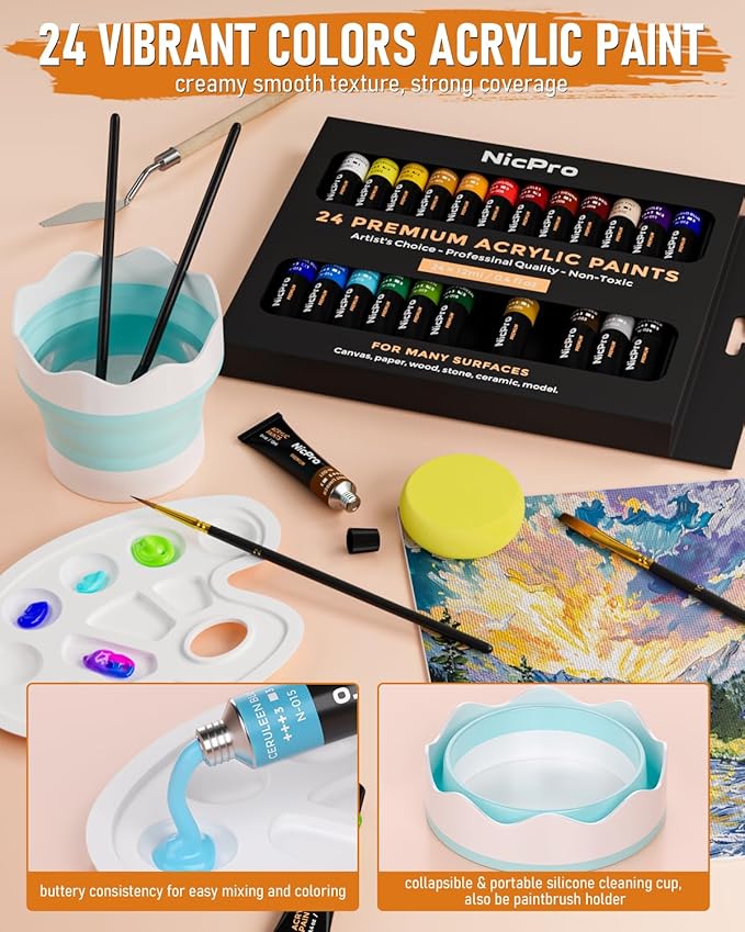 Nicpro 68PCS Acrylic Paint Canvas Set - Image 4