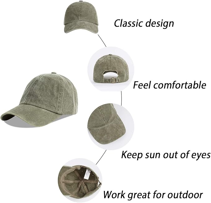 LANGZHEN Unisex Baseball Cap 100% Cotton Fits Men Women Washed Denim Adjustable Dad Hat