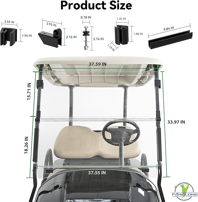 Panglong Precedent Golf Cart Windshield, Club Car Windshield with all Windshield Clips, Fold Down Windshield Anti-UV Impact Resistant Fit 2004-Up Club Car Precedent, Tempo, Onward, 37.59"W X 33.97"H