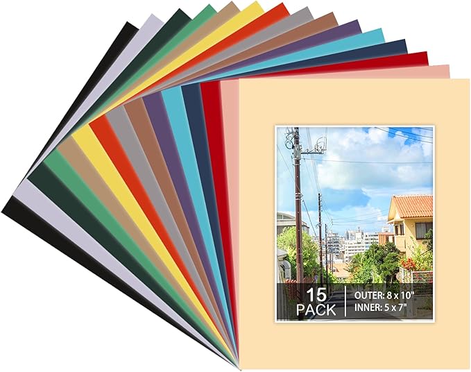 Prudiut 15 Pack 8x10 Picture Mats, Mixed Colors Frame Mattes by Prudiut