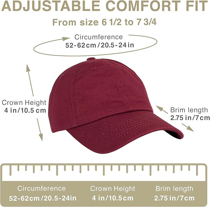 Classic Dad Hat Cotton, Low-Profile Plain Baseball Cap, Adjustable, Breathable and Packable