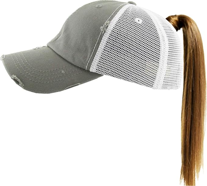 Classic Plain Ponytail Messy High Bun Headwear Adjustable Cotton Trucker Mesh Glitter Hat Baseball Cap