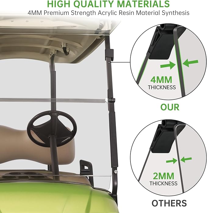 10L0L Golf Cart Folding Windshield for Yamaha G29/Drive 2007-2016 Gas & Electric, 4mm Clear Polycarbonate Windshield, Fold-Down Design with Heavy-Duty Hinges, UV & Impact Resistant, No-Drill Install