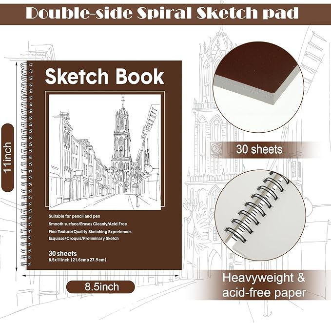 Qilery 24 Pcs 8.5 x 11'' Sketch Book Pads Bulk 30 Sheets Each Spiral Sketchbook - Image 2