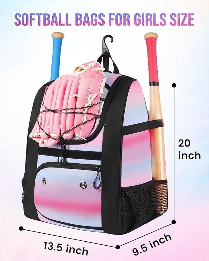 MATEIN Softball Bag, Lightweight Baseball Backpack with Shoe Compartment, Baseball Bag with Fence Hook for TBall Bat & Equipment, Softball Gifts Catchers Backpack for Women Fit Catcher’s Mitt, Helmet
