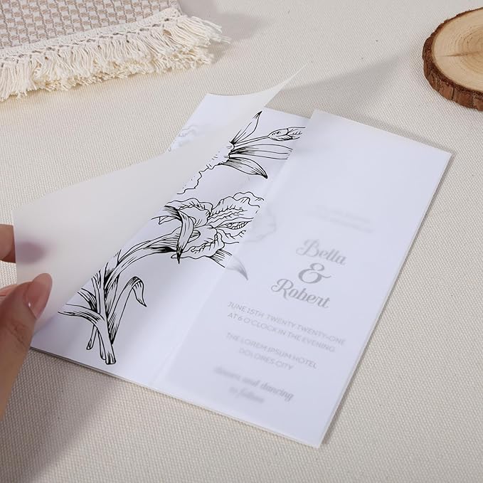 UNIQOOO 70 Pack Vellum Jackets for 5x7 Invitations, Elegant Pre-Folded Vellum - Image 6